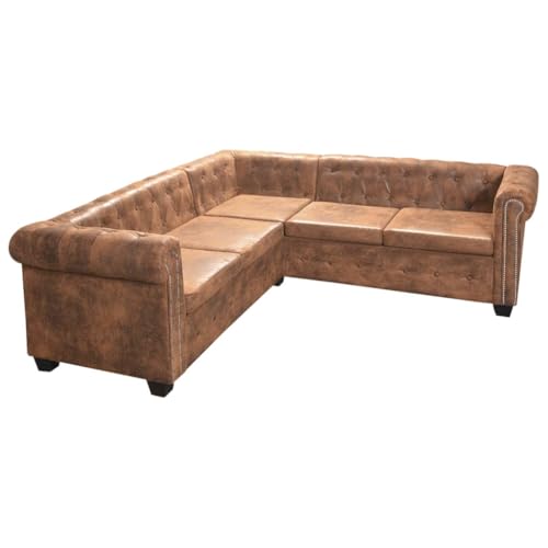 wenjingqi 287914 Ecksofa Chesterfield 5-Sitzer, Kunstleder, Braun von Genérico