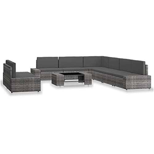 wenjingqi 3054609 Gartenmöbel-Set, 9-teilig, Polyrattan, Grau, von Genérico
