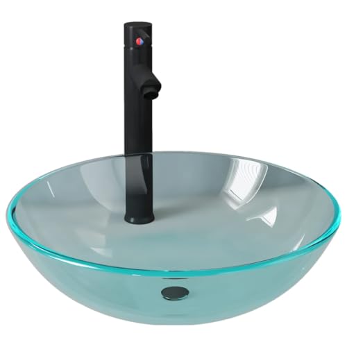 wenjingqi 3098440 Waschbecken mit Wasserhahn und Ablaufgarnitur aus gehärtetem Glas von Genérico