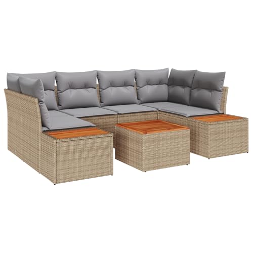wenjingqi 3356705 Gartenmöbel-Set mit Kissen, Beige, synthetisches Rattan und Akazie, 6-teilig von Genérico