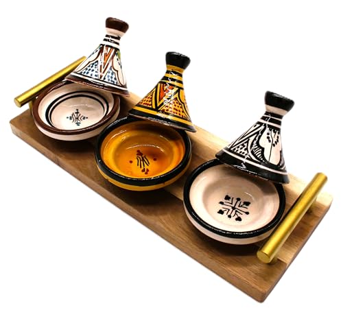 Générique 3 Stück Mini Tajine mit Tablett - Marokkanische Handwerkskunst für Gewürze und Saucen von Générique