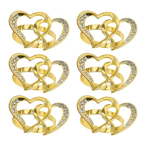 6 Stück Herz Serviettenringe - Doppel-Herz-Serviettenring | Serviettenring mit doppelten Herzen | Gold Serviettenschnalle Stützklemmen | Handgemachte Serviettendekoration von Générique