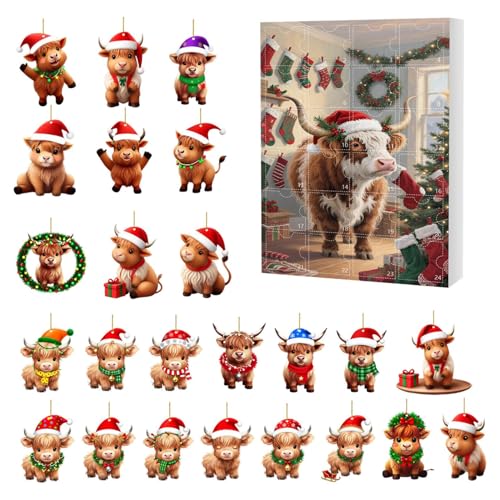 Adventskalender 2025,24 Tage 2D Acryl Ornamente mit Countdowns, Yak Avents Kalender für Xmas Tree Window Wall Door Cars View Mirrors Decors (F) von Générique