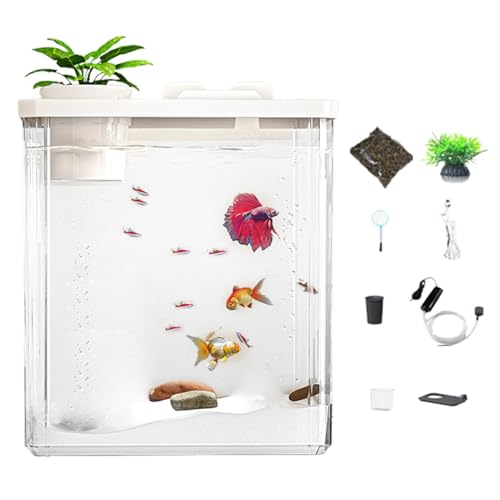 Aquarium - Fischaquarium | Startersets für Aquarium Betta Fisch Garnelen | kleines Aquarium Betta aus Acryl mit Luftpumpe und Stimmungslicht, Aquarium Tank Compact Moder von Générique