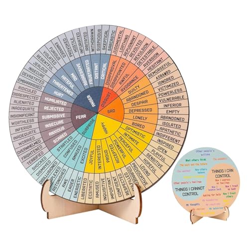Bild des Gefühlsrads – rundes Bild der Emotionen aus Holz | Rad der Gefühle mit Halterung | Bild der Räder der Emotionen – doppelseitig | chromatisches Rad für Gesundheitsgefühle, Rad von Générique