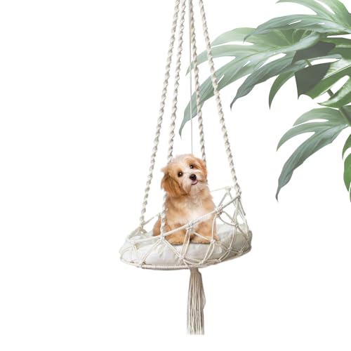Boho Cat Hammock Hammock Indoor Hand-nouted Macrame Cat Swing mit Kissen | Katzenhängematte für Haustiere, Hängematten und Katzen hängend oder Hängematte im Freien zum Entspannen, von Générique