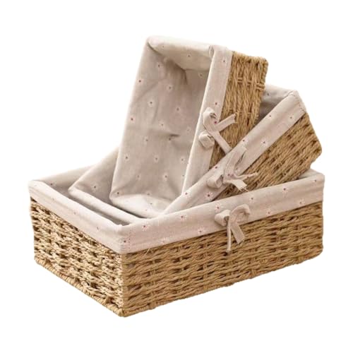 Brotkorb aus natürlichem Rattan – handgewebte Servierschalen aus Weidengeflecht | 3-teilige Aufbewahrungsbehälter für kleine Dinge, rustikal für die Küchentheke, den Tisch, B von Générique
