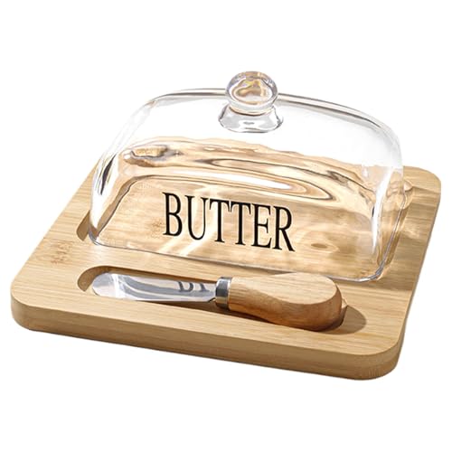Butterdose – Butterdose aus Glas aus Holz | Butterhalter aus Glas mit Käseglocke | Butterdose mit Deckel | Butterbehälter | Buttertablett für Zuhause, Küche, Restaurant | Ripi von Générique