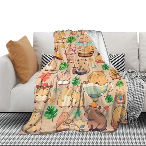 Capybara-Decke – weiche Decke Capybara | leichte Flanelldecke | niedlich und warm mit Capybara-Motiv | Capybara-Decke aus Flanell für Sofa, Schlafzimmer von Générique