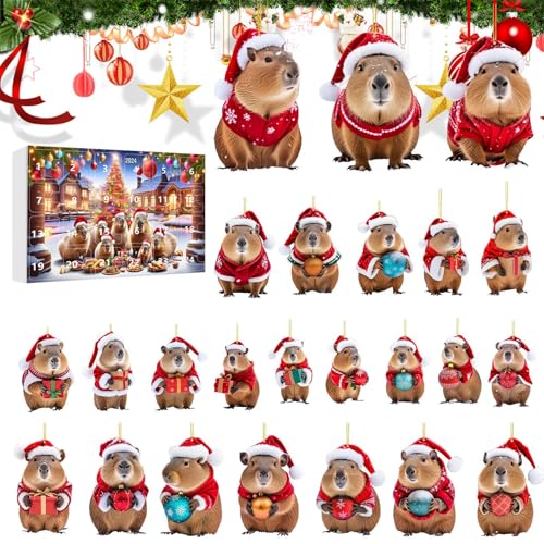 Capybara Weihnachts-Adventskalender | 24 Tage Countdown-Kalender mit Dekorationen | 2D Capybara Flacher Acryl Dekorationen | Für Auto-Spiegel Baum Capybara Weihnachts-Adventskalender | 24 Tage Countdown-Kalender mit Dekorationen | 2D Capybara Flacher Acryl Dekorationen | Für Auto-Spiegel Baum von Générique