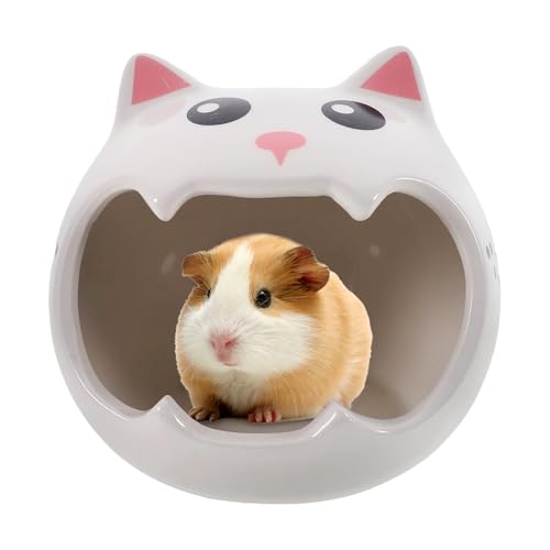 Ceramic Hamster Hide, Cooling Gerbil Cave, Cat Shape Hideaway Shelter, Breathable Small Pet Bed, Summer Rest Spot for Chinchilla, Lemming, Rodents 5,12 x 4,33 x 4,33 Zoll von Générique
