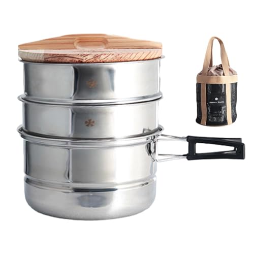 Dampfgarer – Dampftopf aus Edelstahl | Stapelbarer mehrschichtiger Dampfgarer aus Edelstahl mit Holzdeckel, multifunktionaler tragbarer Titan-Kochtopf Dampfgarer – Dampftopf aus Edelstahl | Stapelbarer mehrschichtiger Dampfgarer aus Edelstahl mit Holzdeckel, multifunktionaler tragbarer Titan-Kochtopf von Générique