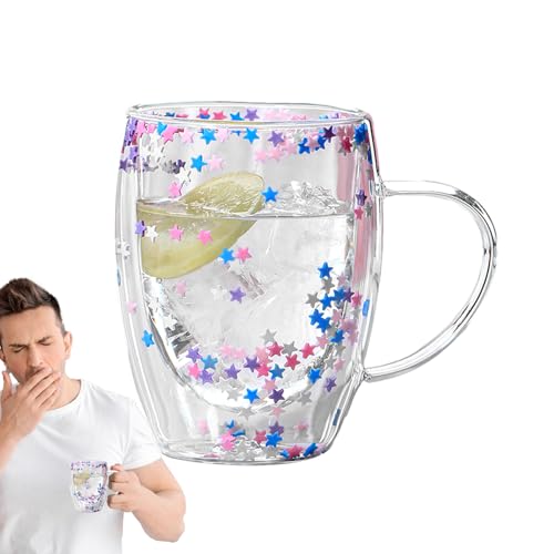 Doppelt isolierte Glas-Kaffeetassen, doppelwandige Glas-Kaffeetassen – ästhetischer transparenter Bierkrug 350 ml mit Griff | Leichte Tasse mit großem Fassungsvermögen für Getränke Doppelt isolierte Glas-Kaffeetassen, doppelwandige Glas-Kaffeetassen – ästhetischer transparenter Bierkrug 350 ml mit Griff | Leichte Tasse mit großem Fassungsvermögen für Getränke von Générique