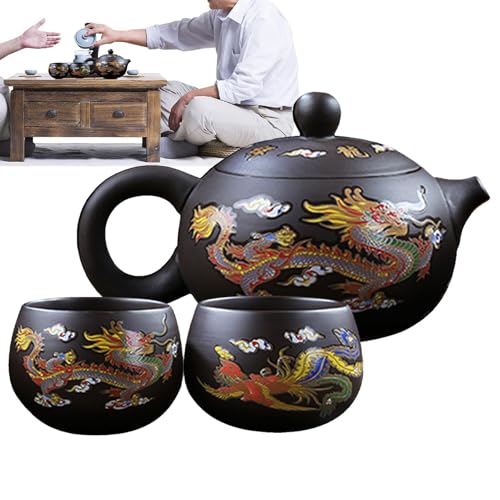 Dragon Teeservice, Kung Fu Teekanne - Handgemachte Teekanne mit Drachen und Phönix Motiv | Ergonomisches Tee-Set Wasserkocher mit Farbwechsel mit 2 Teetassen für Liebhaber d von Générique