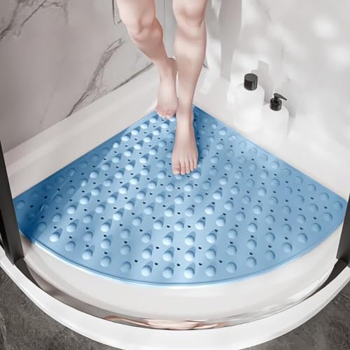 Eck-Duschmatte, rutschfest, dreieckig, Badematte aus TPE, leicht zu reinigen, weiche Haptik, Duschmatte, geeignet für Badewannen und Duschen (65 x 65 cm, blau) von Générique