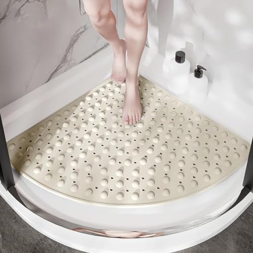 Eck-Duschmatte, rutschfest, dreieckig, Badematte aus TPE, leicht zu reinigen, weiche Haptik, für Badewanne und Dusche (54 x 54 cm, beige) von Générique