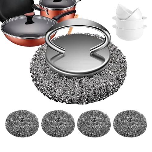 Edelstahl-Reinigungsbürste für Geschirr, Edelstahl | Reinigungsbürste für Geschirrreiniger aus Metall – Topfreiniger mit Ersatzdrahtpads, Drahtreiniger von Générique