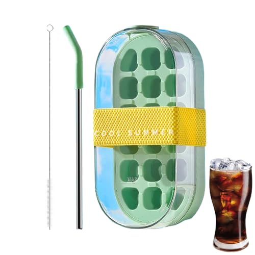 Eiswürfelflasche mit Strohhalm – Wasserflasche, Eiswürfelschale mit Deckel und Abfalleimer | 2-in-1-Form für Gefrierbecher-Zerkleinerungstasse | Wiederverwendbare Freigabeform von Générique