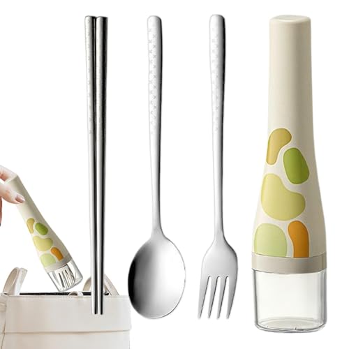 Essstäbchen-Set mit Löffel, aus Edelstahl – Utensilien-Set aus langlebigem Edelstahl | Komplettes Set mit Löffel, Gabel und Essstäbchen | Elegante Essutensilien von Générique