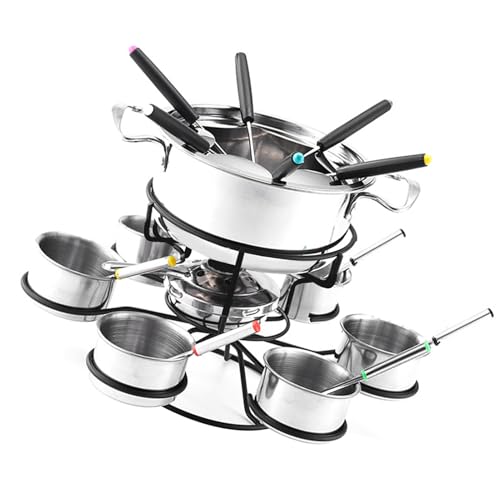 Fondue-Set aus Edelstahl | 21 rotierende Käsefondue-Töpfe | Fondue-Caquelon mit 6 Gabeln, 6 Schalen, multifunktionales Fondue-Set Fondue-Set aus Edelstahl | 21 rotierende Käsefondue-Töpfe | Fondue-Caquelon mit 6 Gabeln, 6 Schalen, multifunktionales Fondue-Set von Générique