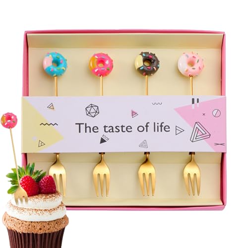 Forks Metal Dessertlöffel – Mini Donut aus Edelstahl, niedliches Kaffee-Tee-Utensil | Paar manuelle Donut-Kaffeelöffel, charmantes Kuchengabel-Set von Générique