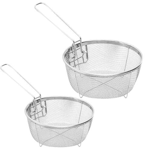 Frittierkörbe, 20 cm/23 cm, rund, für Fritteuse aus Edelstahl, Fritteusen-Sieb für Pommes Frites, Zwiebelringe, Frittierfisch, Flügel und Hühnerkoteletts von Générique