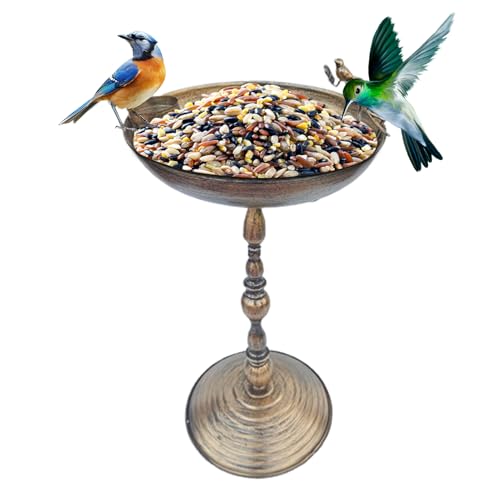 Garten-Vogeltränke | Vogeltränke aus Metall auf Standfuß mit Spender, Dekoration aus Schmiedeeisen Antik – Teich für Kolibri, Wellensittiche und Papageien – Terrasse oder Rasen von Générique
