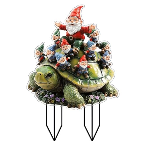 Gartenheringe | Dekofigur GNOME auf Schildkröte für Blumentöpfe – Erdnägel für Beet, Gartenarbeit, Beschilderung von Blumentöpfen von Générique