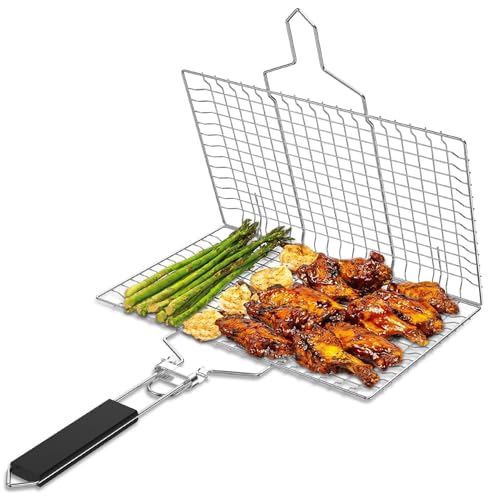 Gemüsekorb für Grill – BBQ Korb faltbar | Grillzubehör faltbar aus Edelstahl mit Griff für Steak und von Générique