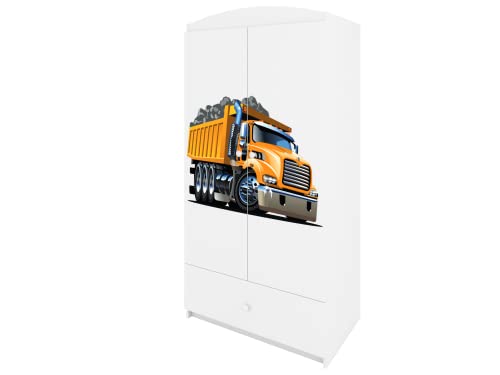 Générique Babydream Schrank LKW – aus Spanplatten 90 x 57 x 187 cm, Farbe Weiß, mit Regalen und Schublade von Générique