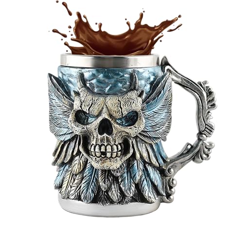 Générique Beer Tassen für Männer – Totenkopf Edelstahl Einsatz Harz Beer Kaffee Becher | Wiederverwendbarer Trinkwasserbehälter 435 ml für den Alltag Studio Restaurants Road Trip Friends Birthday von Générique