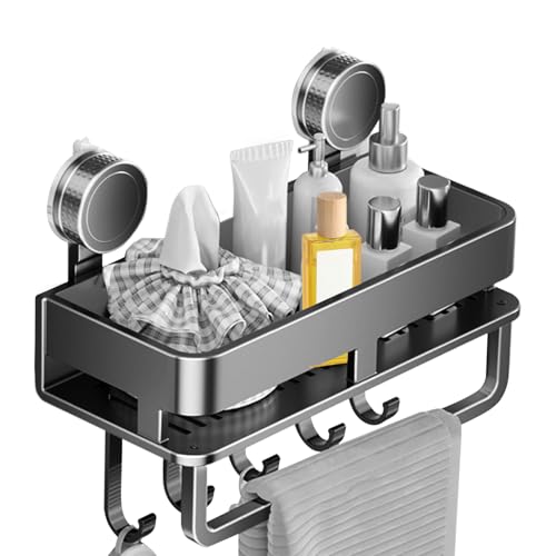 Générique Gewürzorganizer | Wandregal für Gewürze, Saugnapfhalter mit 5 Haken, Küchenzubehör für Schrank, Badezimmer, Fliesen, Marmor, Wohnung, Camping Auto von Générique