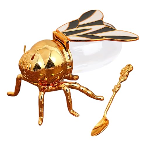 Générique Honey Honigglas in süßer Form mit Löffel, goldener Sirupspender | Küchenbehälter für Frühstück, Dessert, Tee, Frühstück, Geschenk von Générique