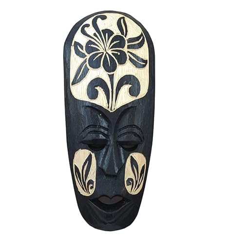 Générique Kleine afrikanische Maske, 25 cm, aus Holz, Schwarz, Motiv Blume von Générique