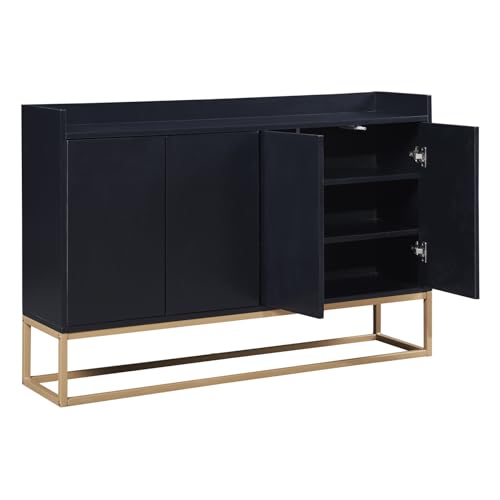 Sideboard Wohnzimmer Buffetschrank mit 3 Türen und verstellbarem Regal, Modern Küchenmöbel Sideboard für Esszimmer Wohnzimmer Eingang 120 x 30 x 80 cm Schwarz von Générique