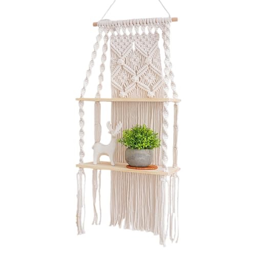 Générique Makramee Floating Shelves, Tier Holzschale, Boho Tapestry Wall Organizer, Handmade Hanging Storage Rack für rustikale Charm, Fotorahmen, Pflanzengefäße, Bücher, Schlafzimmer, Wohnzimmer Générique Makramee Floating Shelves, Tier Holzschale, Boho Tapestry Wall Organizer, Handmade Hanging Storage Rack für rustikale Charm, Fotorahmen, Pflanzengefäße, Bücher, Schlafzimmer, Wohnzimmer von Générique
