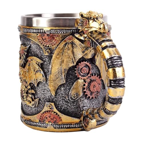 Générique Medieval Dragon Cup – 400 ml Edelstahl Steampunk Tasse | Desk Collector Skulpturen für Kaffeebeer Whiskey Stand Family Friends Party Camping Picknick Shelf Halloween | Father's Day Gift von Générique