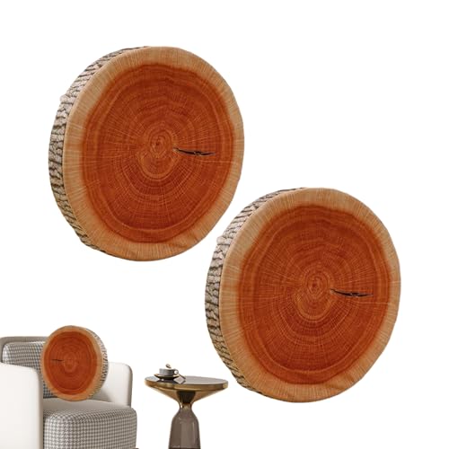 Générique Rundes Kissen | rundes Kissen in Holzoptik, natürliche Deko, 2-teilig, für Wohnzimmer, Schlafzimmer, Camping, Hotel, Haus von Générique