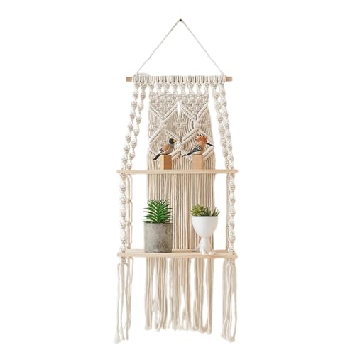 Générique Schwebende Regale – Makramee-Schweberegal | Schwebendes Wandregal | Wandregale für die Wand | Boho-Regale mit 2 Ebenen | Handgefertigter Aufbewahrungsständer von Générique