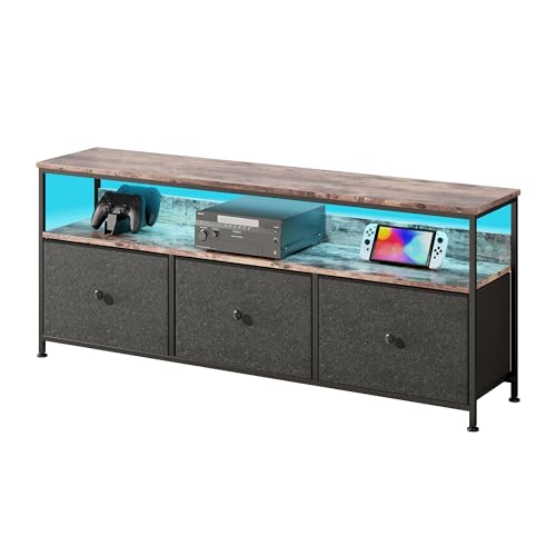 Générique TV-Möbel, RGB-LED-Beleuchtung mit verstellbarer Farbe, 3 Schubladen aus PU-Stoff, Platte aus Holz, Struktur aus Metall, geeignet für Wohnzimmer oder Schlafzimmer von Générique