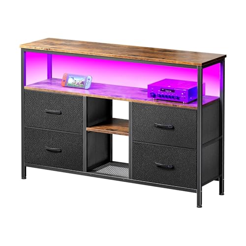 Générique TV-Möbel, RGB-LED-Beleuchtung mit verstellbarer Farbe, Möbel Tele AVCE, 4 Schubladen aus PU-Stoff, Platte aus Holz, Struktur aus Metall, geeignet für Wohnzimmer oder Schlafzimmer von Générique