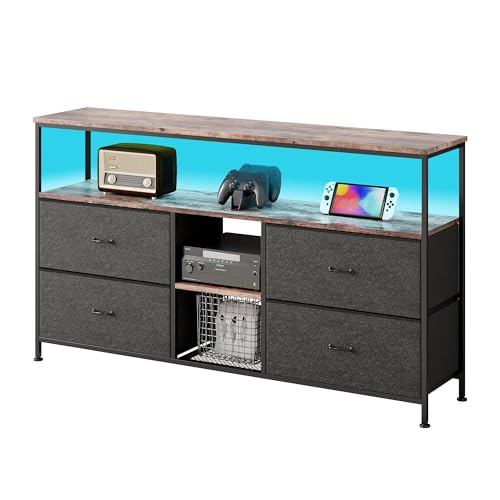 Générique TV-Möbel, RGB-LED-Beleuchtung mit verstellbarer Farbe, Möbel Tele AVCE 4 Schubladen aus PU-Stoff, Platte aus Holz, Struktur aus Metall, geeignet für Wohnzimmer oder Schlafzimmer von Générique