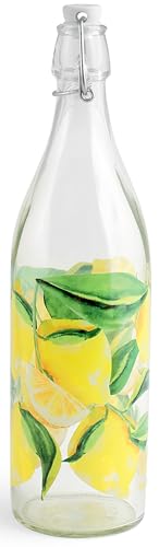 Glasflasche 1,2 l mit Zitronendekor und mechanischem Verschluss – luftdicht, wiederverwendbar und elegant für Saft, Limonade, Wasser oder Tischdeko – mediterraner Stil, frisch von Générique