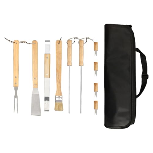 Grill-Werkzeugset, 10-teiliges Grillbesteck-Set mit Holzgriff, Grillutensilien aus Edelstahl mit Spatel und Zangen für Männer zum Geburtstag oder Vater von Générique