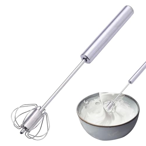 Halbautomatischer Schneebesen aus rostfreiem Edelstahl – manueller Eieraufschäumer, effizienter rotierender Handmixer | Antihaft-Milchshake-Aufschäumer, Eierrührer mit langem Griff für Cr von Générique