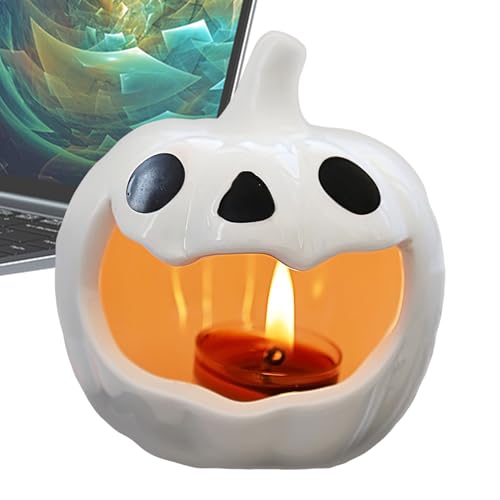 Halloween Kerzenhalter – Halloween Pumpkin Candlestick | Desk Pumpkin Candlestick | Keramik Kerzenhalter Desktop Atmosphere Ornament für Mantel Badezimmer Wohnzimmer Arbeitsplatz Dining Tisch Entryway von Générique