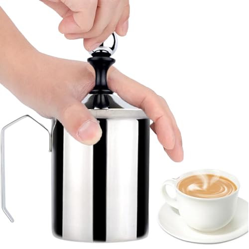 Handpumpen-Aufschäumer | Manueller Milchaufschäumer aus Edelstahl - Tragbare Milchaufschäumer, Manuell gesteuerter Milchschaumhersteller für Cappuccinons und Milchkaffee 17 Unzen/500 ml von Générique