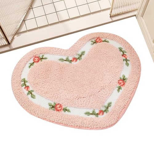 Herzförmiger Teppich – ultra-saugfähiger Badezimmerteppich, romantische Bodendekoration | Dusch-Badezimmerteppich ohne Rutschen, Design mit Blumenmotiven, Verlobungsdekorationen von Générique