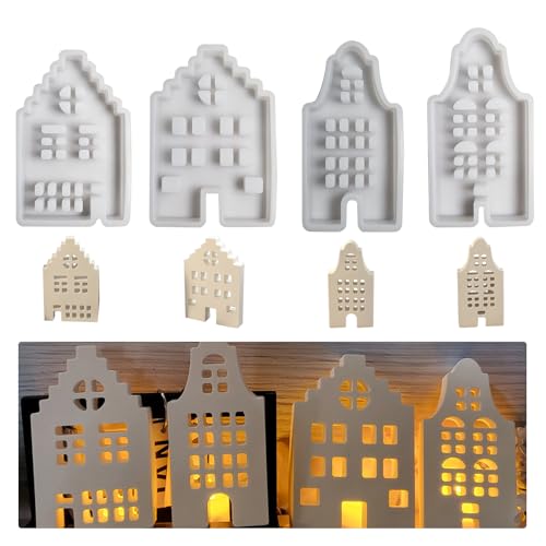 Home Home Shape - Harz Schimmel Kerzenform 4 Stück Wiederverwendbare Harz Form Form Silikonform Easy Release für Halloween Birthday Thanksgiving Christmas Tür von Générique