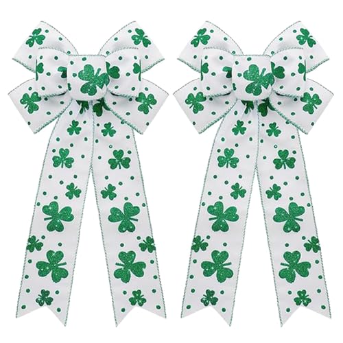 Irish Front Door Ornament, St. Patrick's Day Wreath Bow, St. Patrick's Day Bow, Shamrock Tree Topper Bow, White Green St. Patrick's Day Bow with Shamrock Design for Front Door and Holiday Decorations von Générique